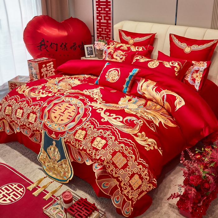 91家纺网 家纺一手货源 找家纺 东方合美（原：皇家传奇） 2025新款新中式纯棉刺绣长绒棉四件套 龙章凤姿