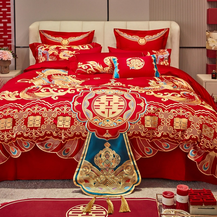 91家纺网 家纺一手货源 找家纺 东方合美（原：皇家传奇） 2025新款新中式纯棉刺绣长绒棉四件套 龙章凤姿