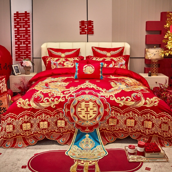 91家纺网 家纺一手货源 找家纺 东方合美（原：皇家传奇） 2025新款新中式纯棉刺绣长绒棉四件套 龙章凤姿