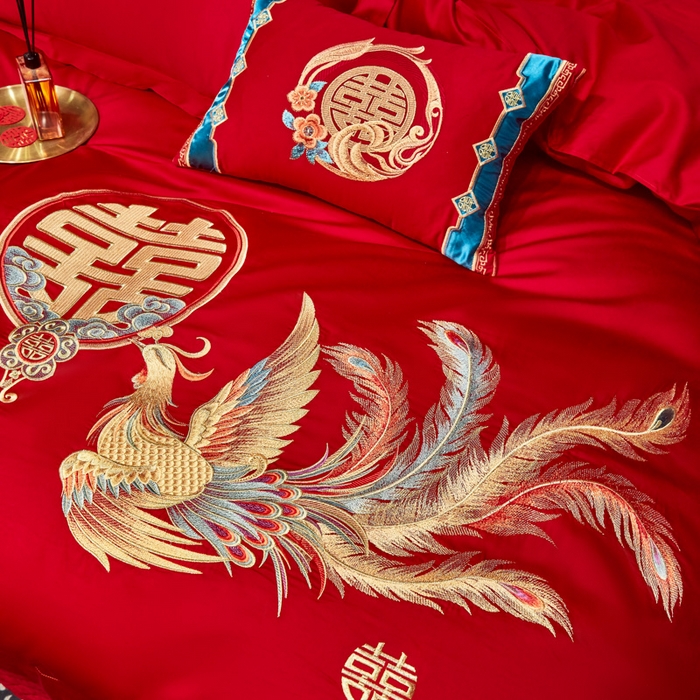 91家纺网 家纺一手货源 找家纺 东方合美（原：皇家传奇） 2025新款新中式纯棉刺绣长绒棉四件套 龙凤喜韵