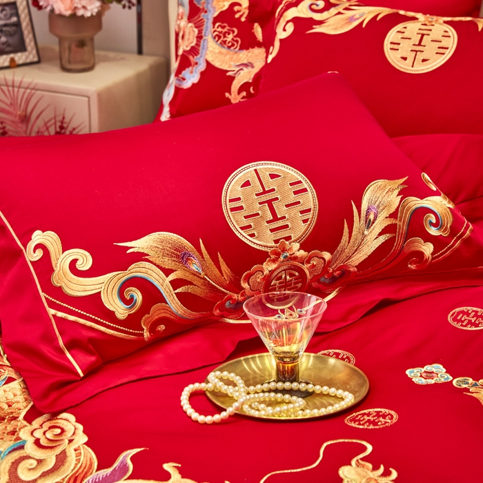 91家纺网 家纺一手货源 找家纺 东方合美（原：皇家传奇） 2025新款新中式纯棉刺绣长绒棉四件套 龙章凤姿