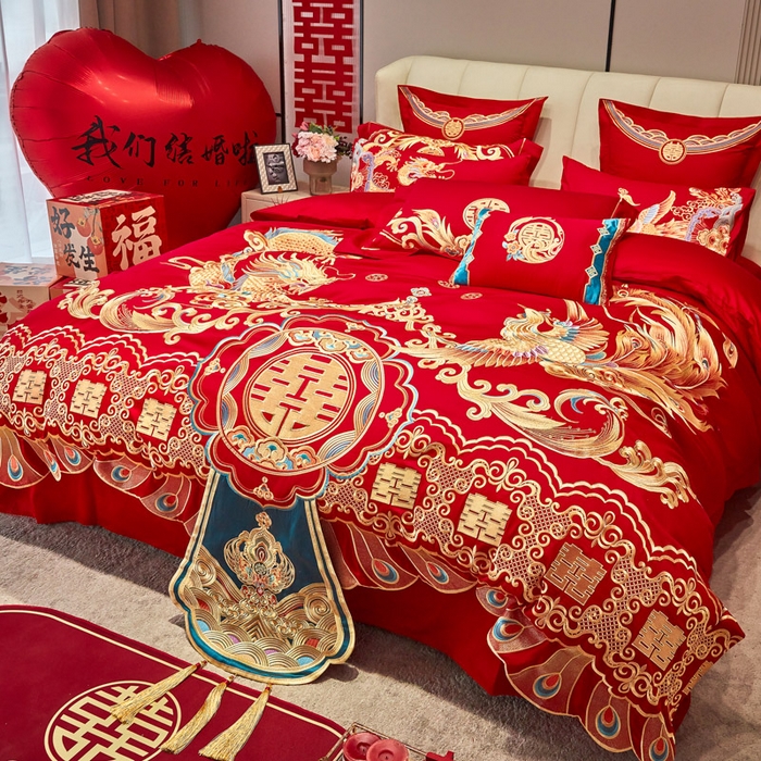 91家纺网 家纺一手货源 找家纺 东方合美（原：皇家传奇） 2025新款新中式纯棉刺绣长绒棉四件套 龙章凤姿