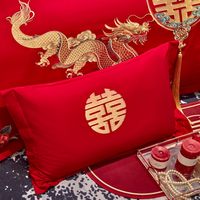 91家纺网 家纺一手货源 找家纺 东方合美（原：皇家传奇） 2025新款新中式纯棉刺绣长绒棉四件套 龙凤喜韵