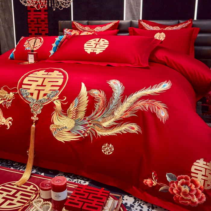 91家纺网 家纺一手货源 找家纺 东方合美（原：皇家传奇） 2025新款新中式纯棉刺绣长绒棉四件套 龙凤喜韵