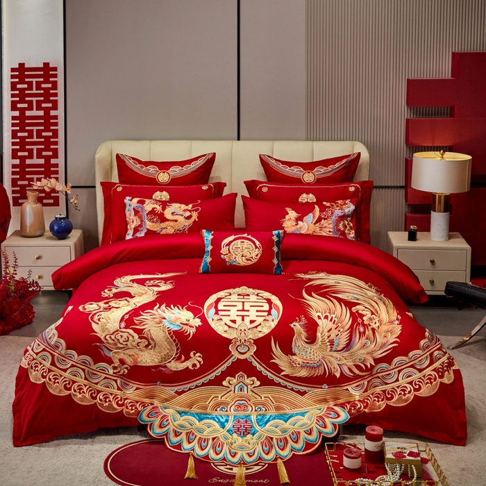 东方合美（原：皇家传奇） 2025新款新中式纯棉刺绣长绒棉四件套 喜悦龙凤