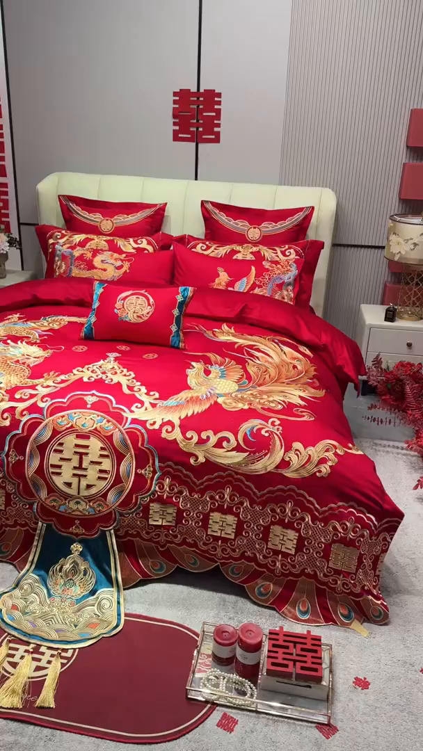 91家纺网 家纺一手货源 找家纺 东方合美（原：皇家传奇） 2025新款新中式纯棉刺绣长绒棉四件套 龙章凤姿