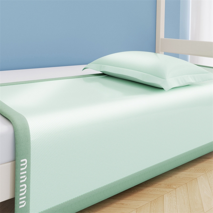 91家纺网 家纺一手货源 找家纺 星座家纺 2025新款学生床斜纹冰丝凉席-刺绣款 凉茶绿