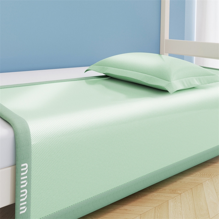 91家纺网 家纺一手货源 找家纺 星座家纺 2025新款学生床斜纹冰丝凉席-刺绣款 柠檬绿