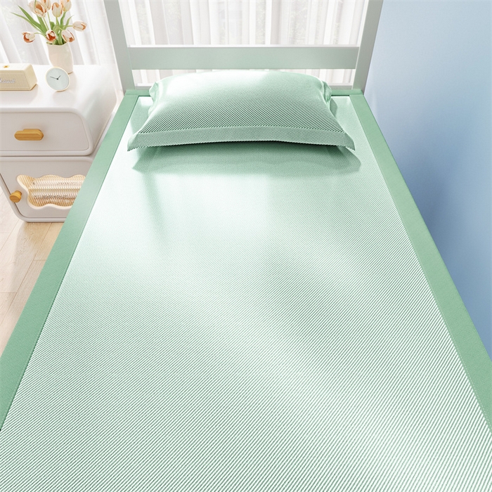 91家纺网 家纺一手货源 找家纺 星座家纺 2025新款学生床斜纹冰丝凉席-刺绣款 柠檬绿