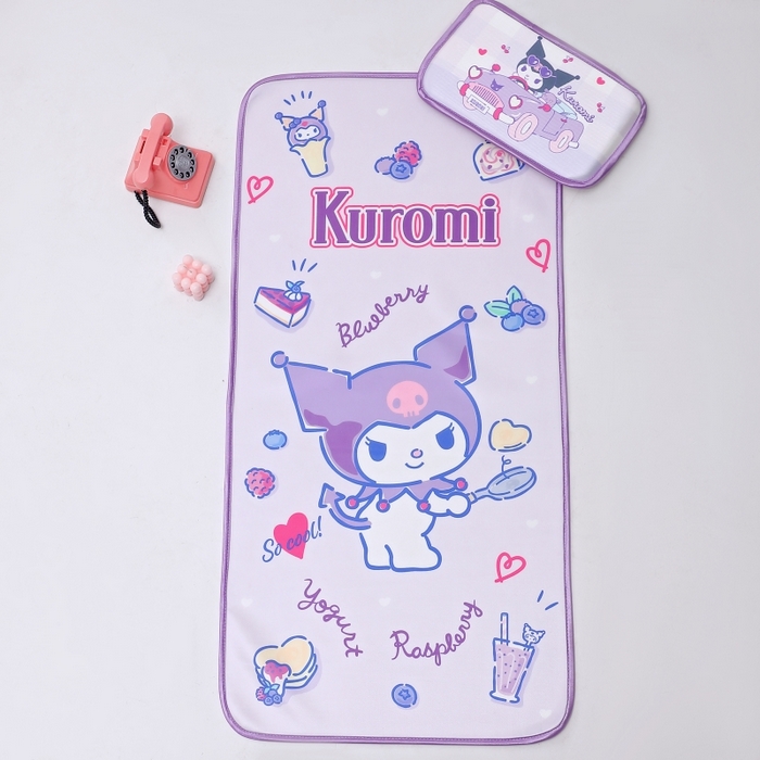 91家纺网 家纺一手货源 找家纺 八零年代 2025新款三丽鸥IP正版授权凉席新品云柔天丝软凉席冰丝儿童席幼儿园午睡凉席套件 库洛米-甜甜