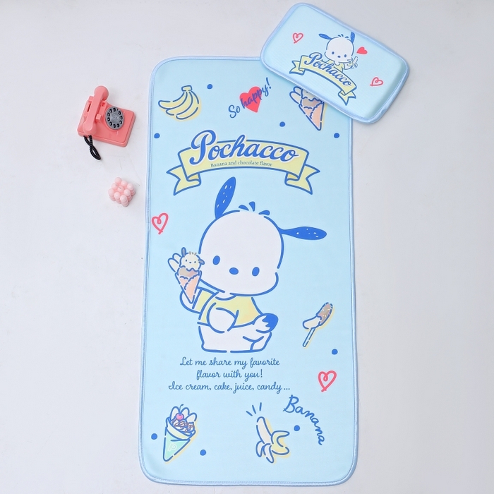 91家纺网 家纺一手货源 找家纺 八零年代 2025新款三丽鸥IP正版授权凉席新品云柔天丝软凉席冰丝儿童席幼儿园午睡凉席套件 帕恰狗