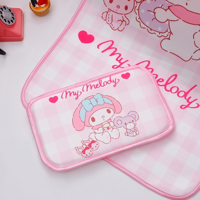 91家纺网 家纺一手货源 找家纺 八零年代 2025新款三丽鸥IP正版授权凉席新品云柔天丝软凉席冰丝儿童席幼儿园午睡凉席套件 美乐蒂-粉格