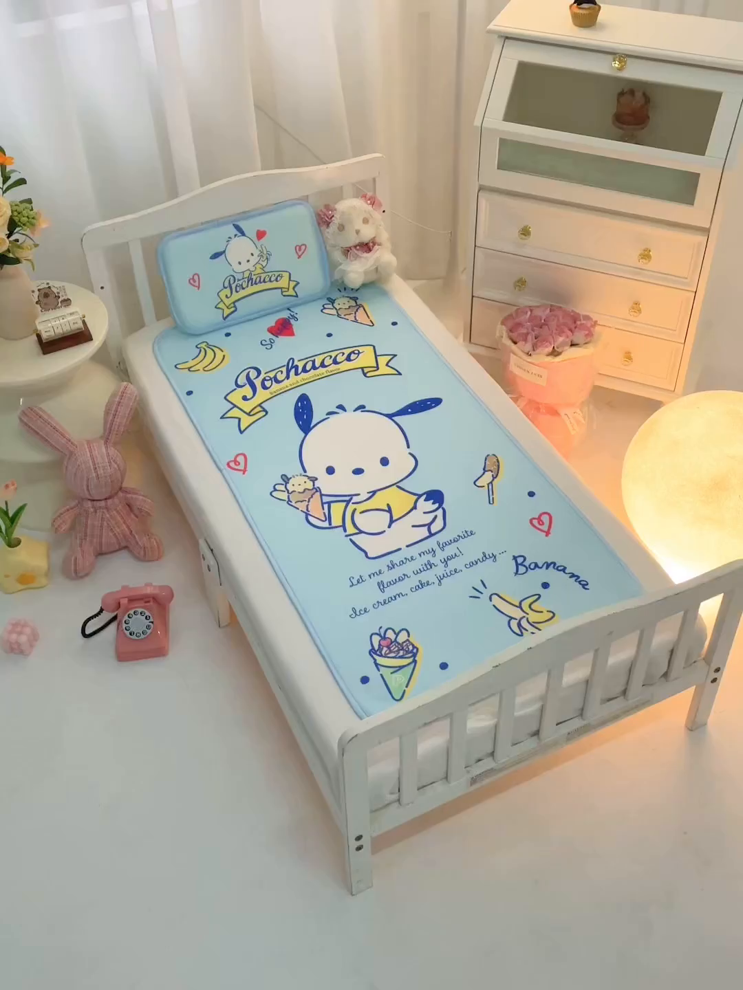 91家纺网 家纺一手货源 找家纺 八零年代 2025新款三丽鸥IP正版授权凉席新品云柔天丝软凉席冰丝儿童席幼儿园午睡凉席套件 帕恰狗