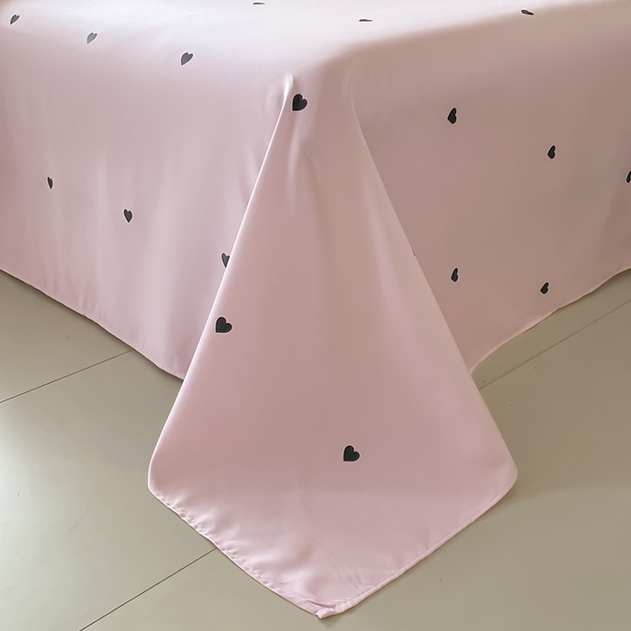 91家纺网 家纺一手货源 找家纺 绒世界 2025新款小清新美拉德水洗冰丝套件四件套 爱心-粉