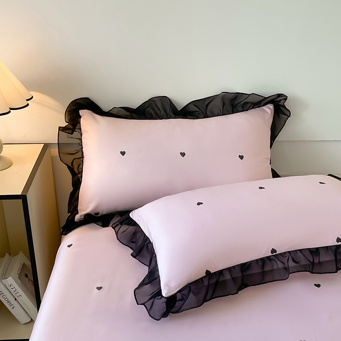 91家纺网 家纺一手货源 找家纺 绒世界 2025新款小清新美拉德水洗冰丝套件四件套 爱心-粉