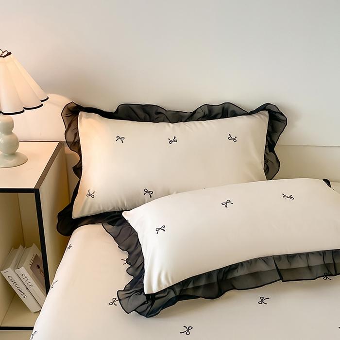 91家纺网 家纺一手货源 找家纺 绒世界 2025新款小清新美拉德水洗冰丝套件四件套 蝴蝶结