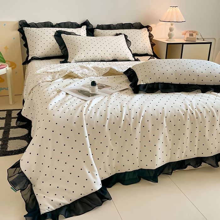 91家纺网 家纺一手货源 找家纺 绒世界 2025新款水洗真丝绣花冰丝美拉德夏被四件套系列 夏被-波点