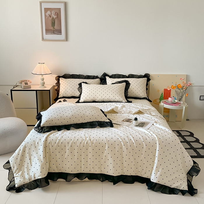 91家纺网 家纺一手货源 找家纺 绒世界 2025新款水洗真丝绣花冰丝美拉德夏被四件套系列 夏被-波点