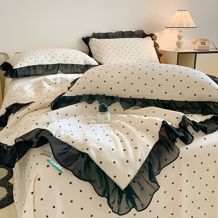 91家纺网 家纺一手货源 找家纺 绒世界 2025新款水洗真丝绣花冰丝美拉德夏被四件套系列 夏被-波点