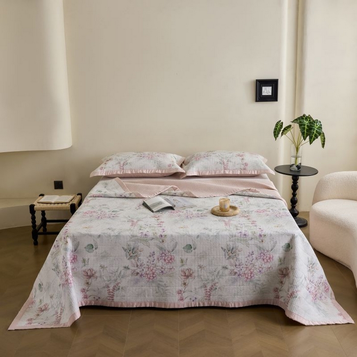91家纺网 家纺一手货源 找家纺 黛舒家居2025新款天丝水洗印花夏被床盖三件套 繁花之恋