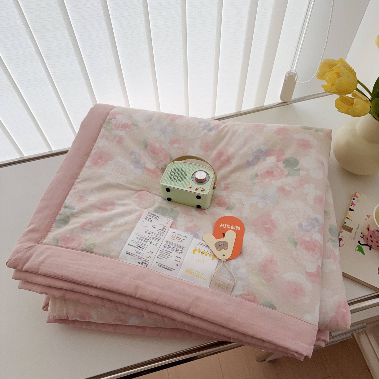 91家纺网 家纺一手货源 找家纺 于果 2025新款全棉双层纱夏被四件套 潮汐月影