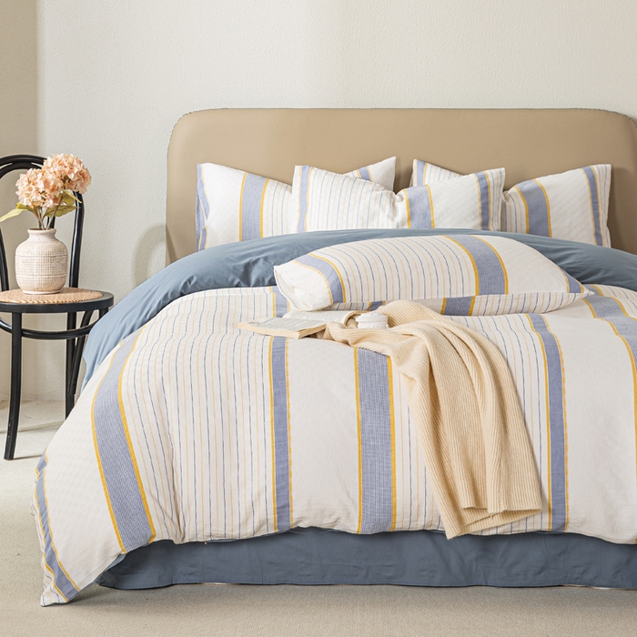 91家纺网 家纺一手货源 找家纺 九沐良品 2025新款全棉水洗棉提花四件套 简凝-蓝