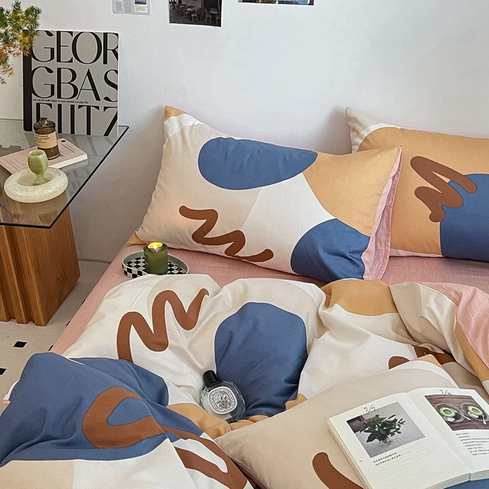 91家纺网 家纺一手货源 找家纺 吉象2025新款全棉印花北欧极简四件套系列 悉尼豆沙（风格一）