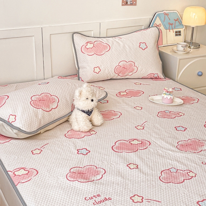 91家纺网 家纺一手货源 找家纺 川悦生活 2025新款大版冰豆豆凉豆豆凉席 粉星星