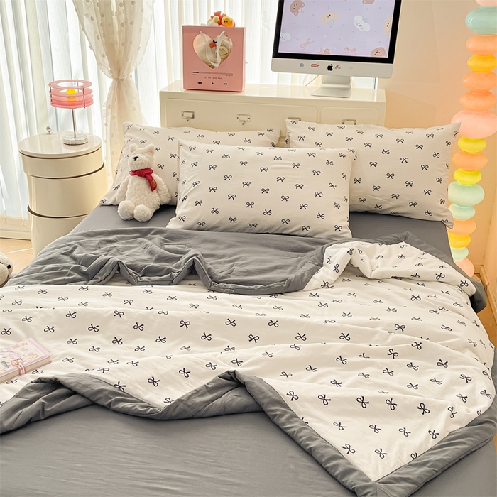 91家纺网 家纺一手货源 找家纺 美梦里 2025新款A类水洗棉棉花夏被 夏凉被空调被 蝴蝶结