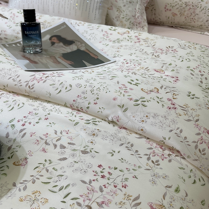 91家纺网 家纺一手货源 找家纺 莱豫2025新款50支莱赛尔天丝四件套 禾暮粉