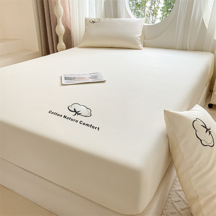 91家纺网 家纺一手货源 找家纺 布卢姆床垫 2025新款全棉烫画全棉老粗布床笠 棉朵-奶黄