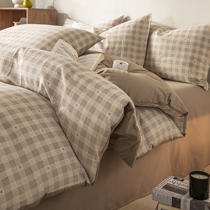 91家纺网 家纺一手货源 找家纺 2025新款全棉水洗棉双层纱印花四件套 伯克利-咖