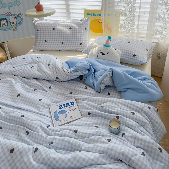 91家纺网 家纺一手货源 找家纺 美派工厂店2025新款水洗邹邹纱夏被 小幸运-蓝黑