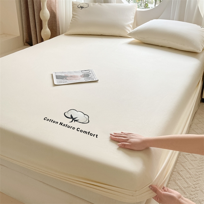 91家纺网 家纺一手货源 找家纺 布卢姆床垫 2025新款全棉烫画全棉老粗布床笠 棉朵-奶黄