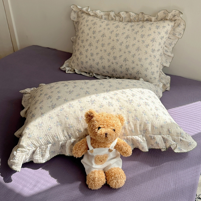 91家纺网 家纺一手货源 找家纺 2025新韩版花边全棉双层皱皱纱布四件套 怦然心动