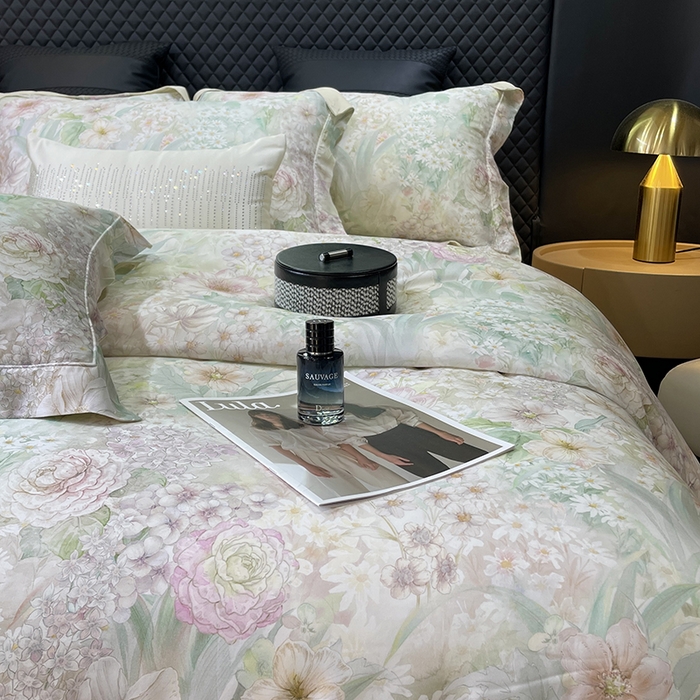 91家纺网 家纺一手货源 找家纺 莱豫2025新款50支莱赛尔天丝四件套 花漾情绿