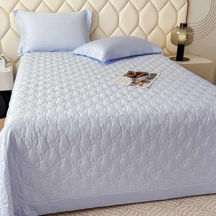 91家纺网 家纺一手货源 找家纺 金喜 2025新款高端100支全棉蚕丝床盖豆邦纤维蚕丝床盖三件套-蝶恋花系列 蝶恋花-铃兰