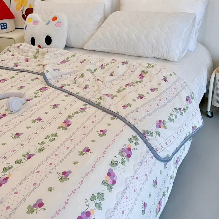 91家纺网 家纺一手货源 找家纺 兜米  2025夏季A类针织棉夏凉被小清新卡通双面针织棉空调被子被芯 小葡萄