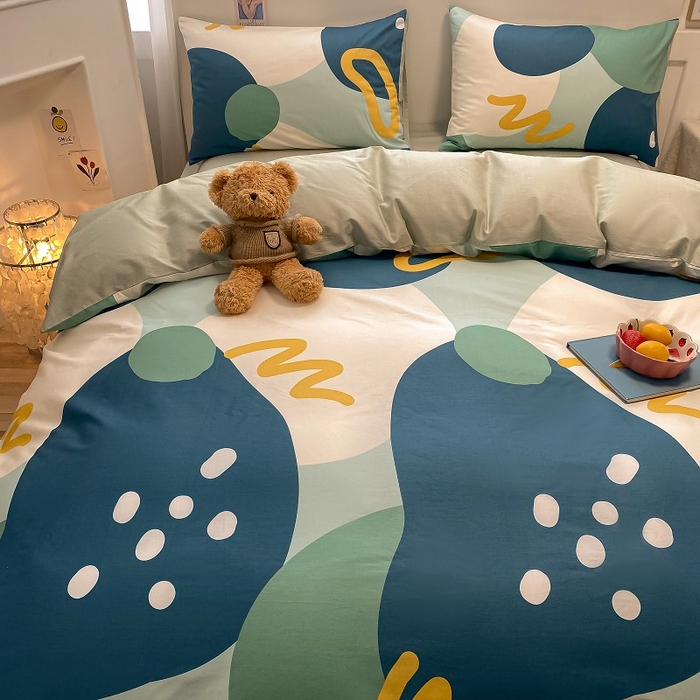 91家纺网 家纺一手货源 找家纺 吉象2025新款全棉印花北欧极简四件套系列 悉尼-绿（风格二）