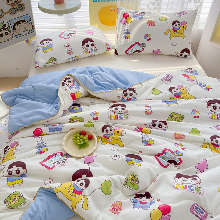 91家纺网 家纺一手货源 找家纺 美派工厂店2025新款水洗邹邹纱夏被 木马小新