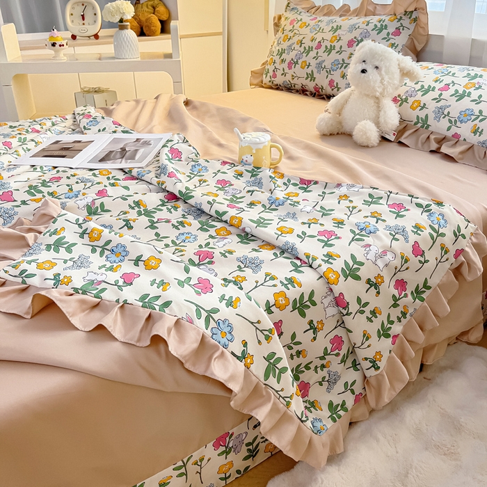 91家纺网 家纺一手货源 找家纺 找底底家纺 2025新款60S水洗天丝夏被夏凉被空调被床裙四件套 田园牧歌