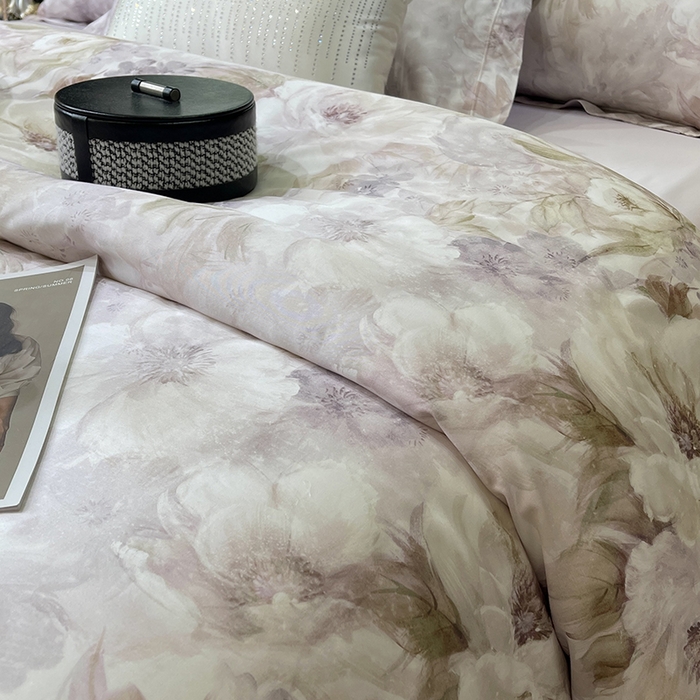 91家纺网 家纺一手货源 找家纺 莱豫2025新款50支莱赛尔天丝四件套 花影之恋紫