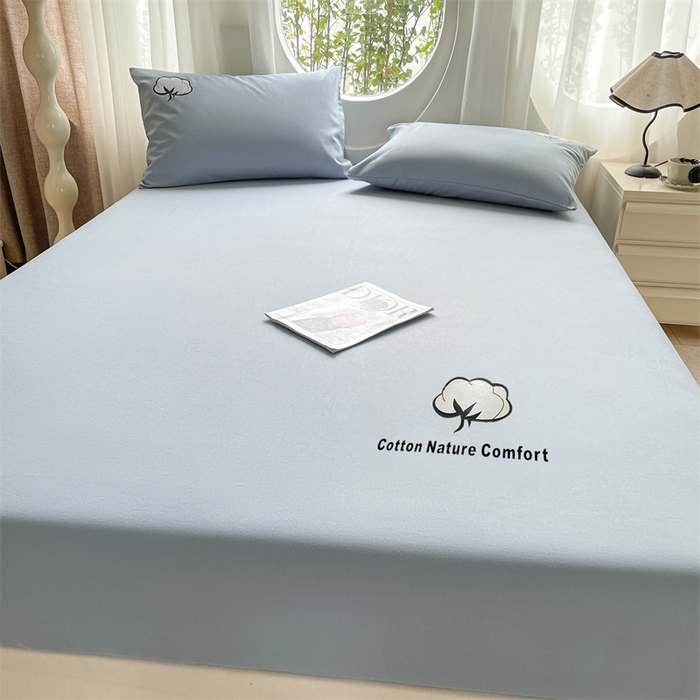 91家纺网 家纺一手货源 找家纺 布卢姆床垫 2025新款全棉烫画全棉老粗布床笠 棉朵-蓝灰