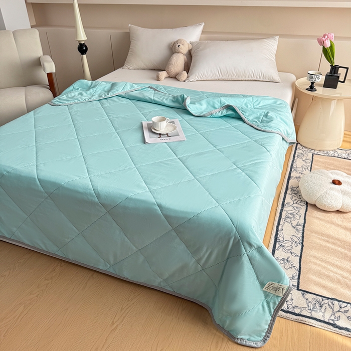 91家纺网 家纺一手货源 找家纺 薇玛仕 2025新款外贸款纯色亲肤磨毛超声波空调被 天空蓝