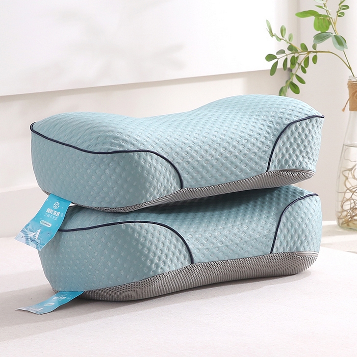91家纺网 家纺一手货源 找家纺 纽乐家纺 2025新款夏凉凉感丝记忆棉护颈枕头华夫格凉豆豆骨型记忆棉枕头枕芯 骨型记忆棉枕-蓝色 42x20cm/只