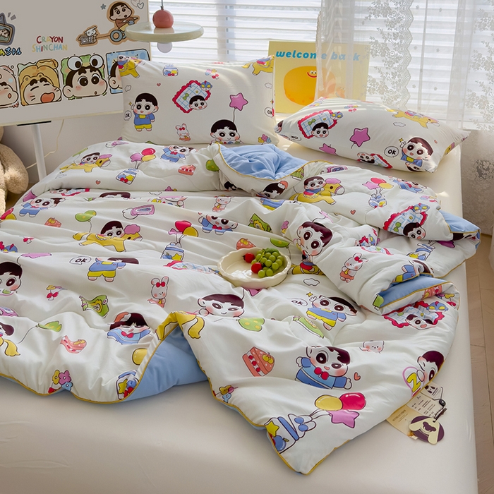 91家纺网 家纺一手货源 找家纺 美派工厂店2025新款水洗邹邹纱夏被 木马小新