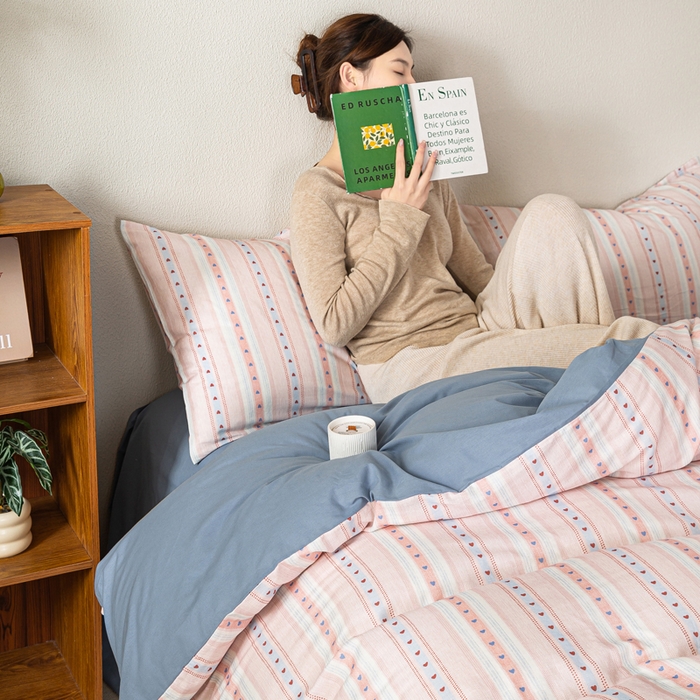 91家纺网 家纺一手货源 找家纺 2025新款全棉水洗棉双层纱印花四件套 简之