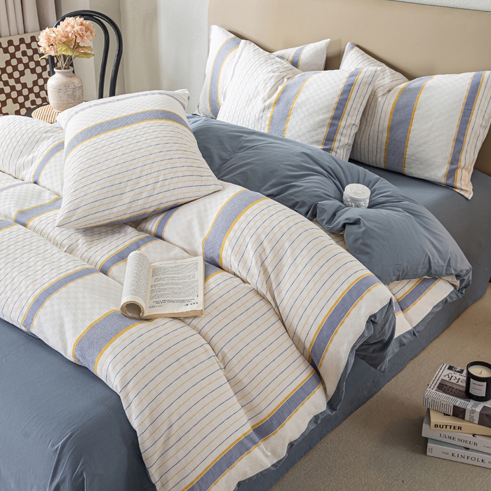 91家纺网 家纺一手货源 找家纺 九沐良品 2025新款全棉水洗棉提花四件套 简凝-蓝