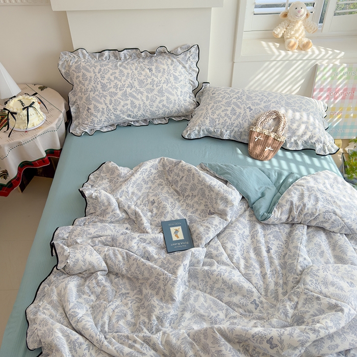 91家纺网 家纺一手货源 找家纺 慕尚 2025新款云感棉花边夏凉被空调被 蝶恋