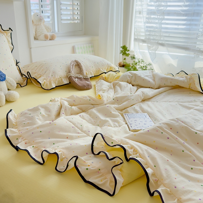 91家纺网 家纺一手货源 找家纺 慕尚 2025新款云感棉花边夏凉被空调被 彩色小圆点